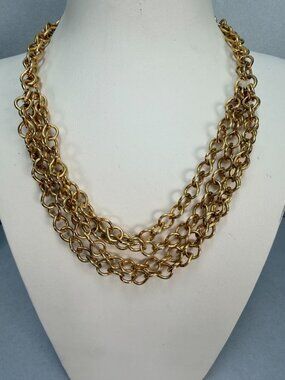 Vintage Gold Tone Multi Strand Chain Necklace Layered Chunky Statement